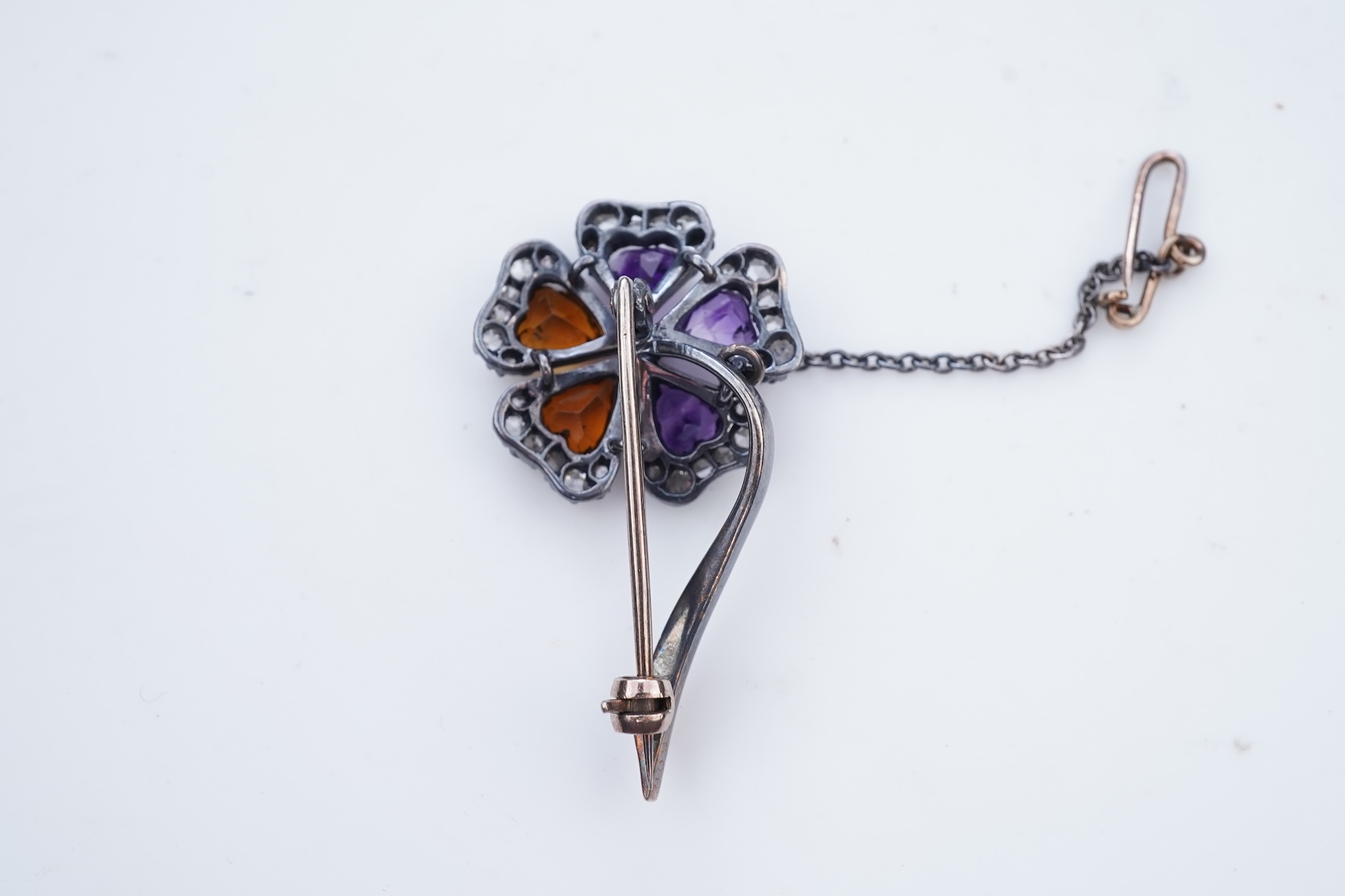 A Victorian amethyst, citrine and diamond brooch, late 19th century